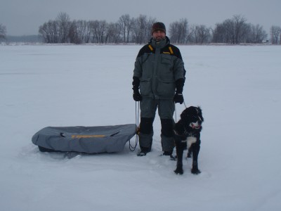 Lawrence with Moby on the ice
