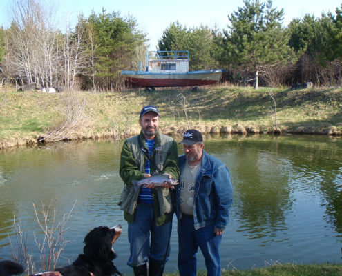 Walter and Maestro with Lawrence holding 17” Rainbow Trout