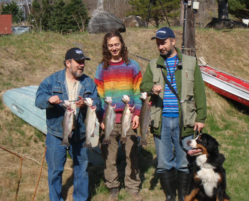Walter, Maestro, with Nico and Lawrence holding their five Rainbow Trout