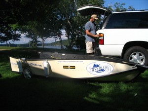 Photo of Lawrence setting up the Blind Fishing Porta-Bote
